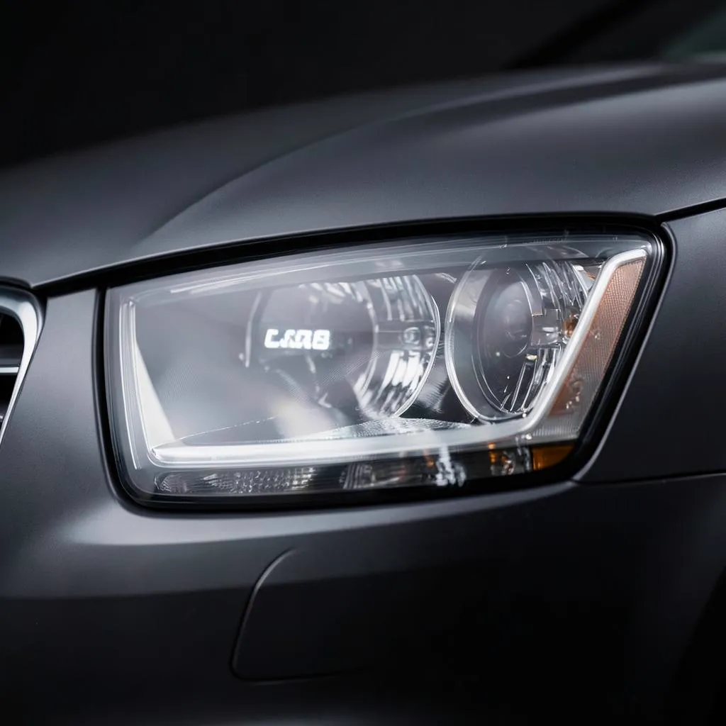 Faro anteriore Audi A4 prima e dopo oscuramento con pellicola PPF fumé — prima